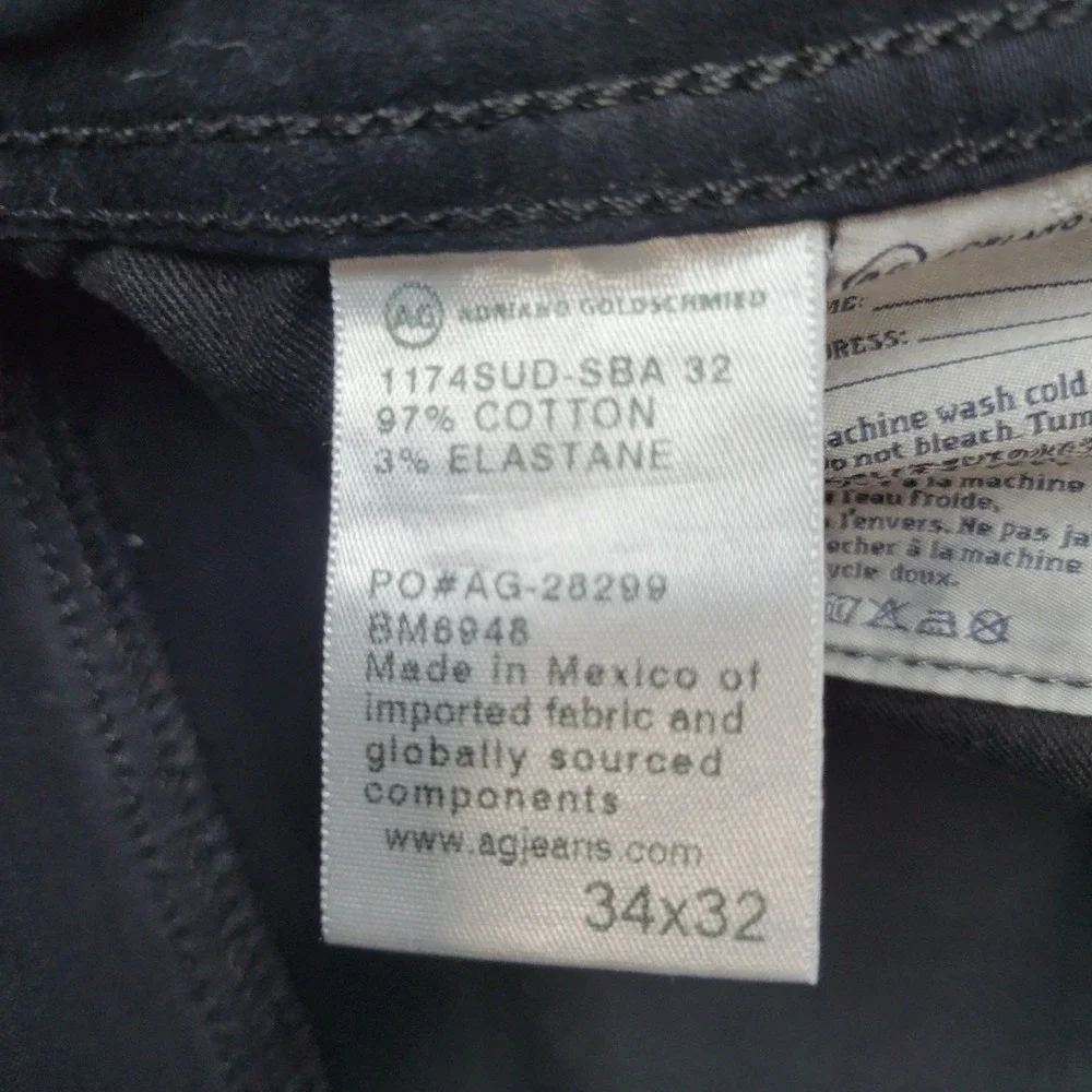 AG Adriano Goldschmied Jeans Mens 34x27 Black Stretch The Graduate Tailored Leg